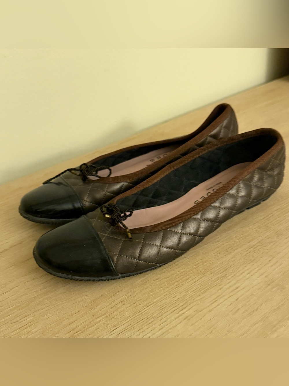 Paul Mayer Attitudes Quilted Ballet Flats in Brown with Bow Accent 7.5